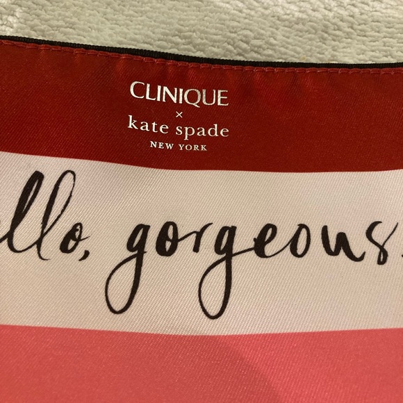 Clinique Kate Spade zippered, cosmetic case red white pink “HELLO GORGEOUS “ NEW - Picture 2 of 12